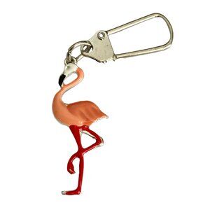 Pink Flamingo Bird Zipper Pull Clip On Purse Charm Backpack Silver Plated Island
